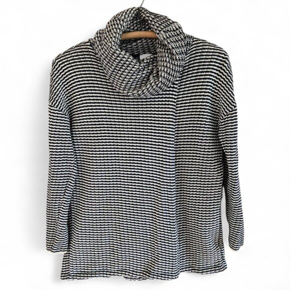 CAbi Sweaters - Cabi Fergie Split Turtleneck Sweater Black White Striped Womens Small